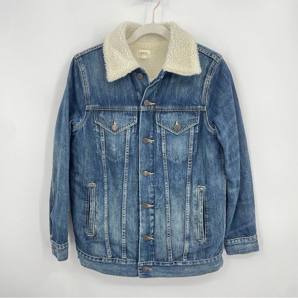Able Adreina Sherpa Lined Denim Jean Jacket Sz XS - Picture 1 of 9